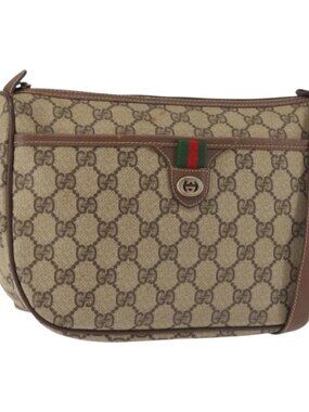 Authentic GUCCI GG Supreme Web Sherry Line Shoulder Bag PVC Beige 89 02 077